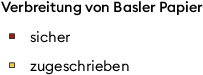Anhand der Wasserzeichen der Basler Papiermühlen lässt sich nachweisen, dass Basler Papier in Europa weit verbreitet war. Dies betrifft vor allem eine Region nordöstlich von Basel bis in den hohen Norden (Kartengrundlage: Kälin 1974, S. 209).