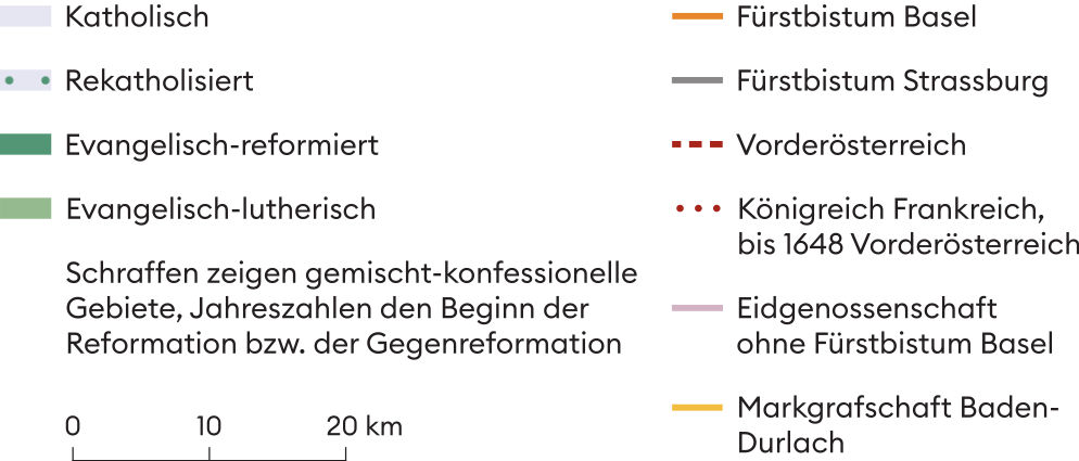 Durch die Reformation löste sich die Einheit der christlichen Kirche auf. Neben politischen prägten von nun an auch konfessionelle Grenzen die Region um Basel.