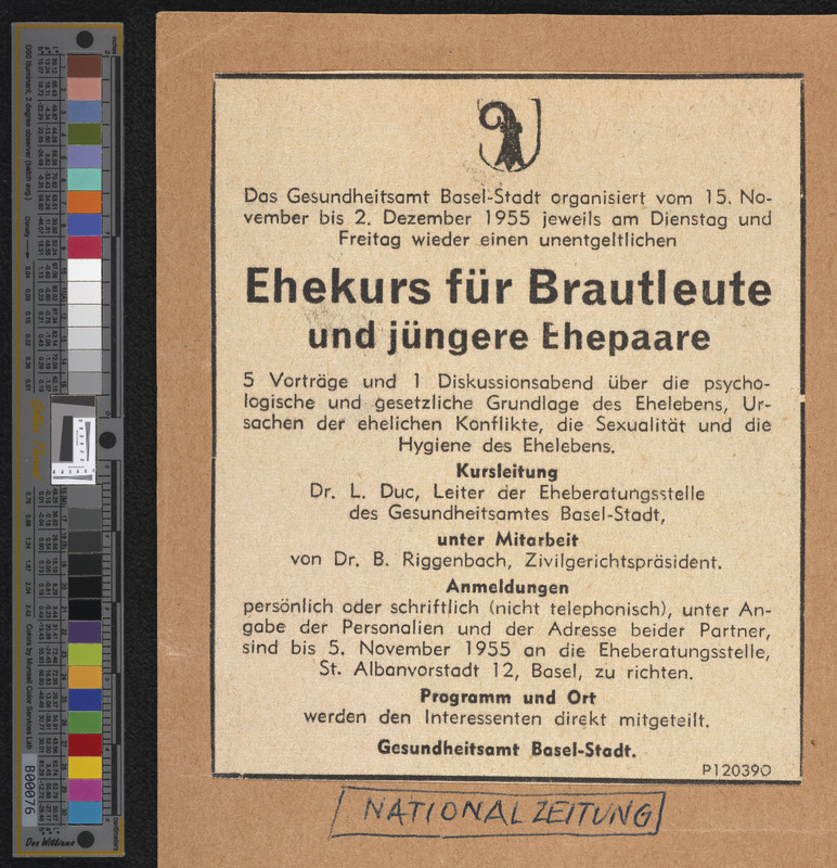 Seit 1933 führte das Gesundheitsamt eine Ehe- und Sexualberatungsstelle. Neben individuellen Sprechstunden wurden «Ehekurse» für Verlobte und Neuverheiratete angeboten. Sie wurden in den Bereichen Medizin, Hygiene, Psychologie und Recht geschult.