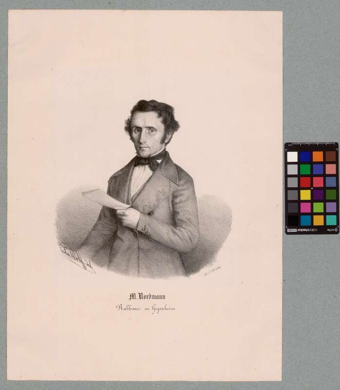 Nordmann war von 1834 bis 1880 Rabbiner an der Konsistorialsynagoge im französischen Nachbarort Hégenheim. Er betreute über mehrere Jahrzehnte Gemeinden in der Westschweiz, als Geistlicher wie als politischer Fürsprecher. Der Urheber der Zeichnung, Elie Wolf, war ein Basler Porträt- und Landschaftsmaler, der selbst zur jüdischen Gemeinde gehörte.