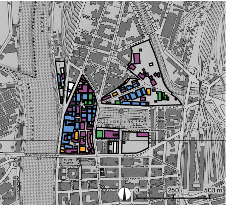 Das Produktionsgelände der chemischen Industrie im Basler Stadtteil Klybeck dehnte sich im Lauf von gut hundert Jahren über das ganze Quartier aus.
