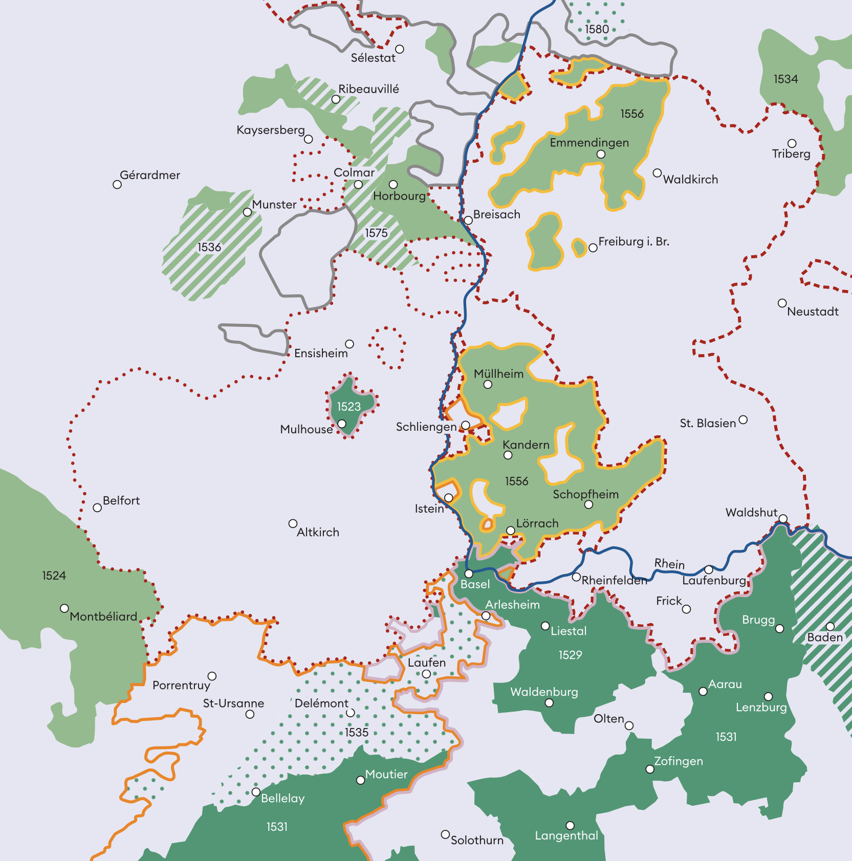 Durch die Reformation löste sich die Einheit der christlichen Kirche auf. Neben politischen prägten von nun an auch konfessionelle Grenzen die Region um Basel.