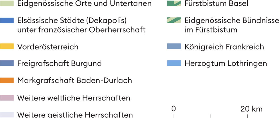 Infolge des Westfälischen Friedens verlor Habsburg den Sundgau an Frankreich. Fortan grenzte französisches Territorium unmittelbar an die Stadtgrenze. Der Oberrhein und die Waldstädte blieben aber Teil Vorderösterreichs, sodass sich eine komplexe, für Basel gleichermassen gefährliche wie chancenreiche Gemengelage ergab.