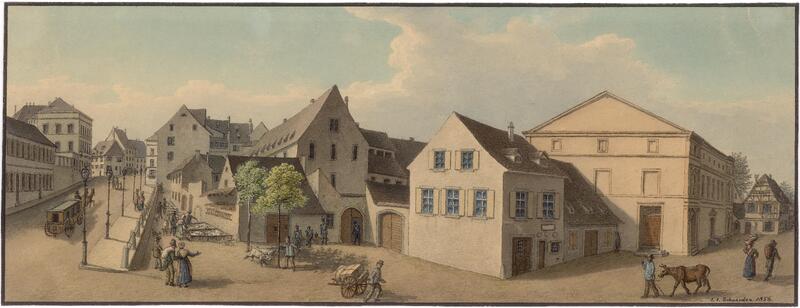 1832 nach Plänen des Architekten Melchior Berri fertiggestellt, konnte das erste feste Theater Basels aufgrund fehlender Finanzmittel sowie der Kantonstrennung seinen Vorstellungsbetrieb erst mit zweijähriger Verzögerung am 6. Oktober 1834 aufnehmen.