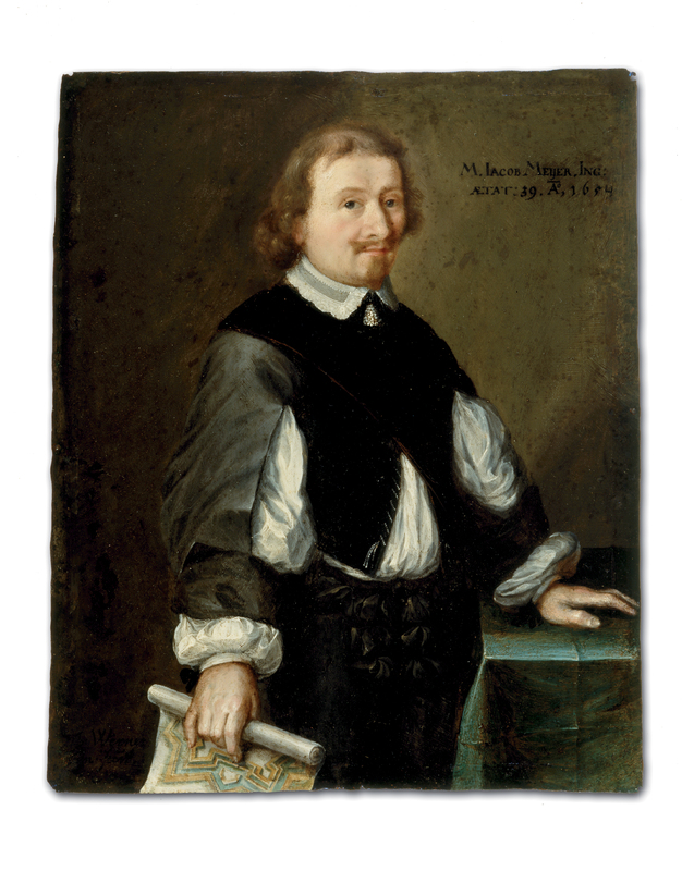 Der Basler Mathematiker und Lehrer Jakob Meyer (1614–1678) liess sich noch 1654 mit einem der vielen nie realisierten Pläne zum Basler Festungsbau abbilden.