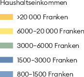 Die Grafik beruht auf den Daten zur Gemeindesteuer. Diese erfasste Haushaltseinkommen ab 800 Franken pro Jahr, der Verdienst der Ehefrau und von minderjährigen Kindern wurde gemeinsam mit dem Einkommen des Mannes versteuert. Die Erhebung war also patriarchal zugeschnitten – und sie erbrachte das Bild einer Bevölkerung, die mehrheitlich am unteren Rand des Möglichen
leben musste.