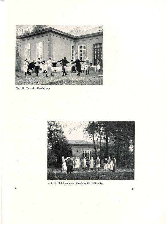 Die ‹Friedmatt› publizierte 1933 eine Broschüre, in der auf die Errungenschaften hingewiesen wurde, die ihr «den Ruf einer modernen, wohl organisierten Anstalt» eingebracht hätten. Bilder der Arbeits- und Freizeitbeschäftigungen der «seelisch Abnormen» sollten die Abkehr von der früher praktizierten Verwahrung und Ruhigstellung deutlich machen (Staehelin 1933, S. 40–44).